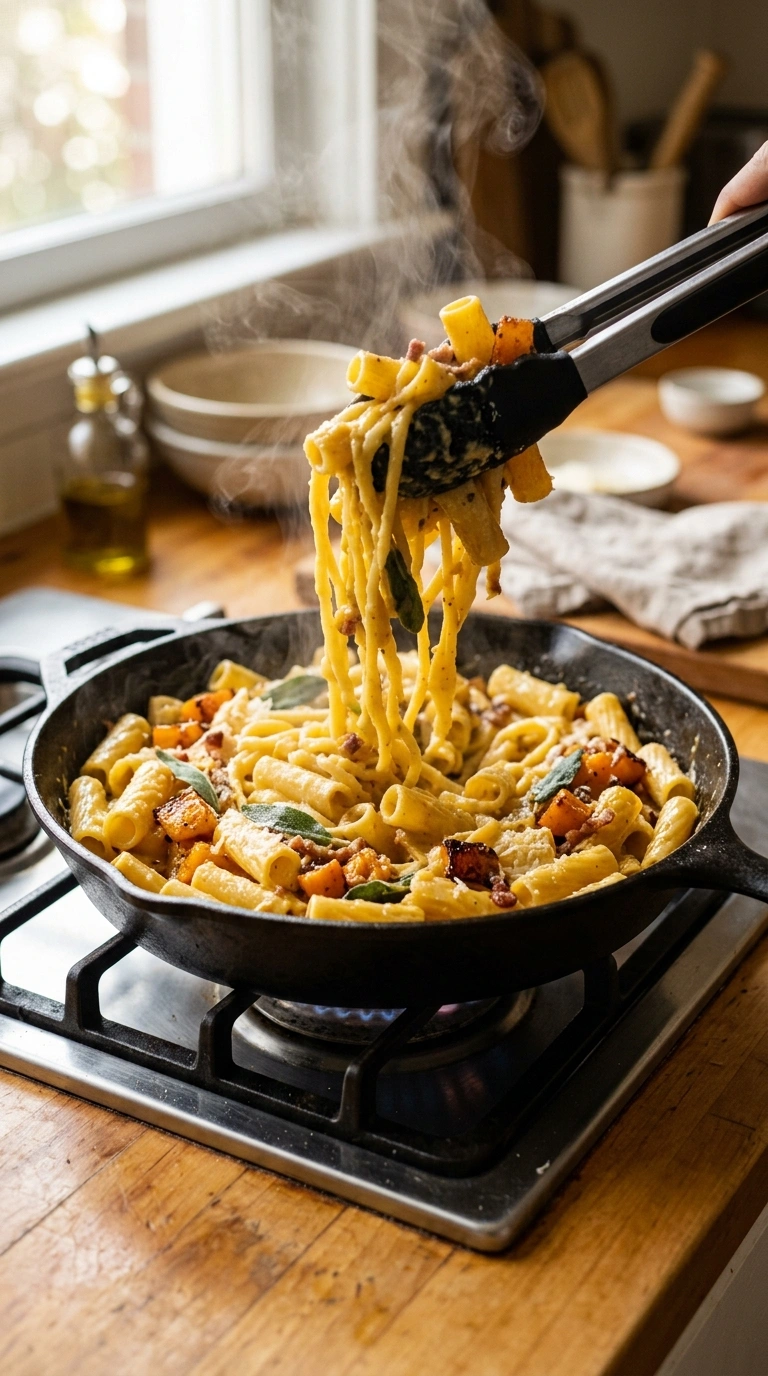 Cooking instructions for creamy silky butternut squash pasta