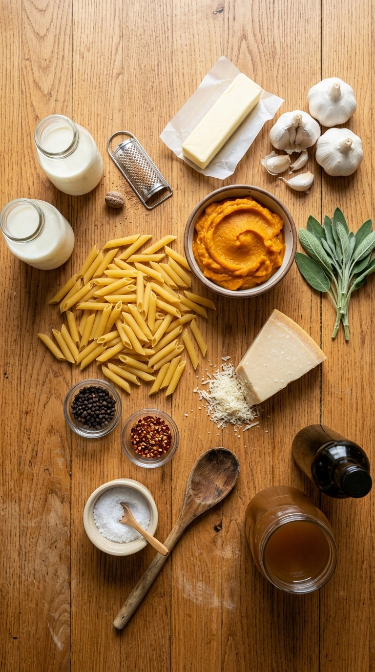 Ingredients for creamy silky pumpkin alfredo