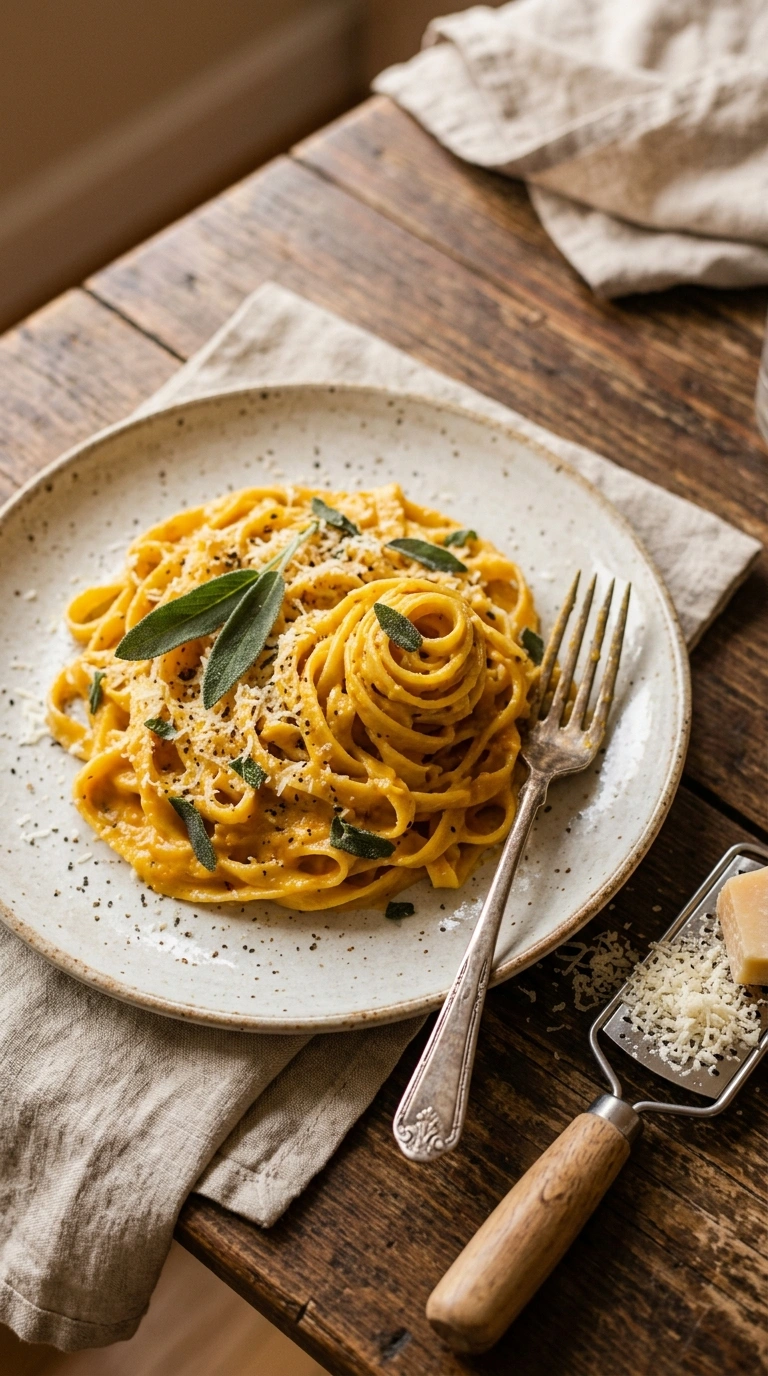 creamy silky pumpkin alfredo ready to serve