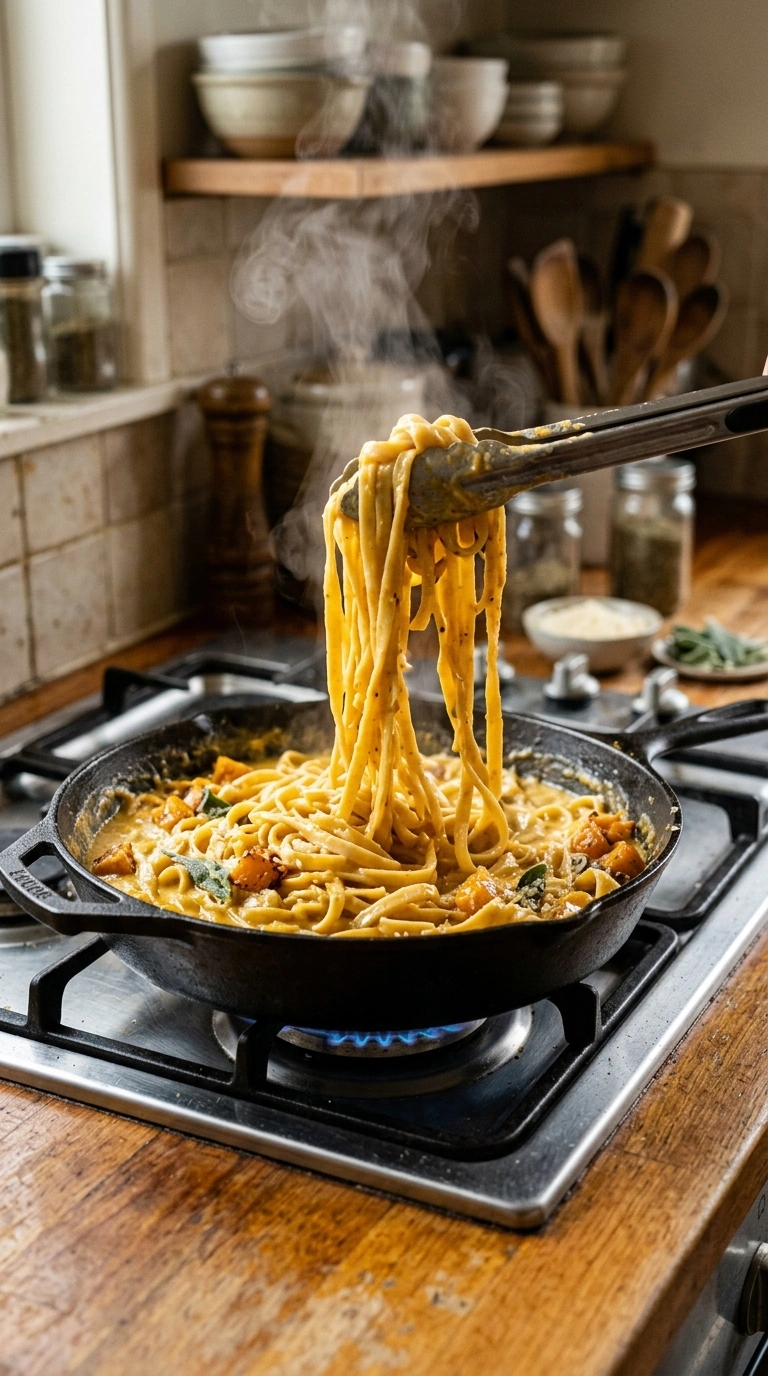 Cooking instructions for creamy silky roasted butternut pasta