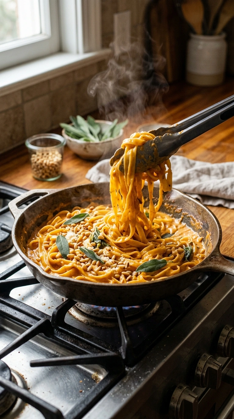 Cooking instructions for creamy silky pumpkin sage pasta