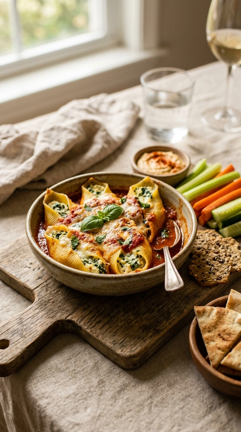 golden tender stuffed shells ready to serve