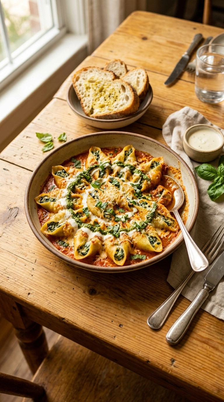 Golden Tender Spinach Stuffed Shells | 55-Min Cozy Warm Hearty Family