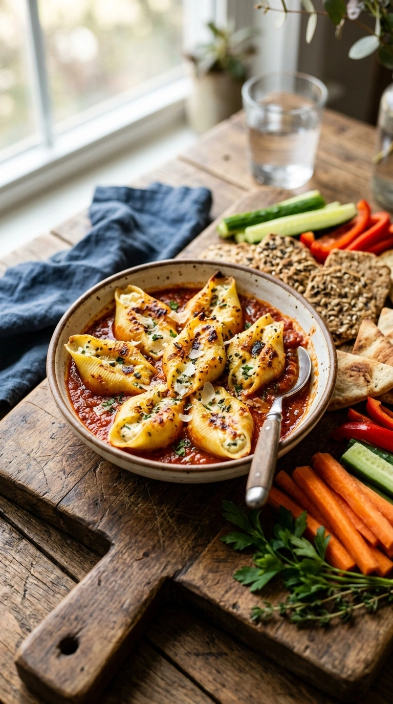 golden tender chicken stuffed shells ready to serve
